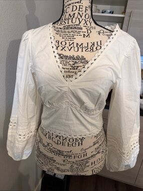 a new day White V-Neck Lace Trim Peasant Blouse